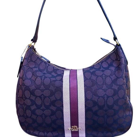 Coach Set Signature Jacquard Strips Zip Hobo Bag & Wristlet NWOT with Care Cards - Picture 2 of 13